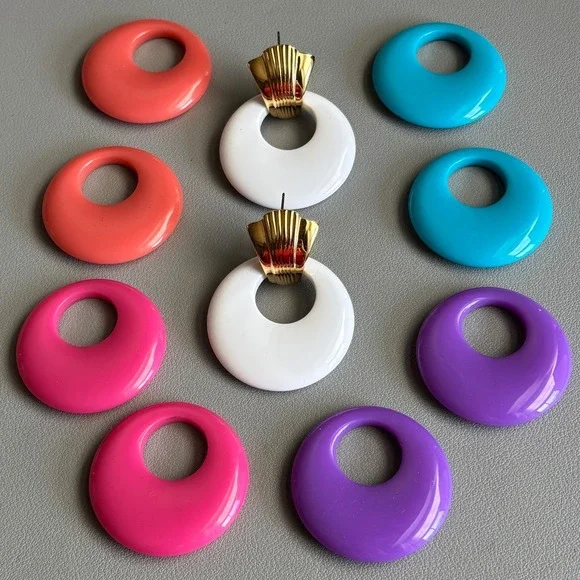 Vtg Kenneth Jay Lane KJL Interchangeable Gold-tone Mod Colorful Pierced Earrings - Picture 3 of 10